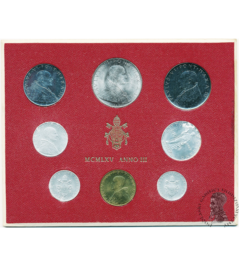 Watykan. Rocznikowy zestaw monet, 1965, AN III, Paweł VI 1963-1978, 8 sztuk