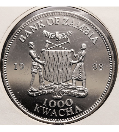 Zambia. 1000 Kwacha 1998, moneta poświęcona pamięci Księżnej Diany (1961 - 1997)