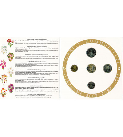 Turcja. Zestaw monet pamiątkowych przedstawiający pięć wyjątkowych kwiatów Turcji 2002
