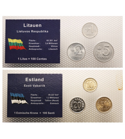 Estonia, Litwa. 2 zestawy po 3 monety obiegowe