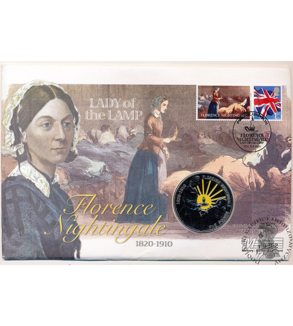 Guernsey. Official commemorative, 5 Pounds 2010, Florence Nightingale - Lady of the Lamp