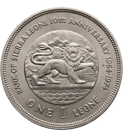 Sierra Leone. 1 Leone 1974, 10th Anniversary of Bank