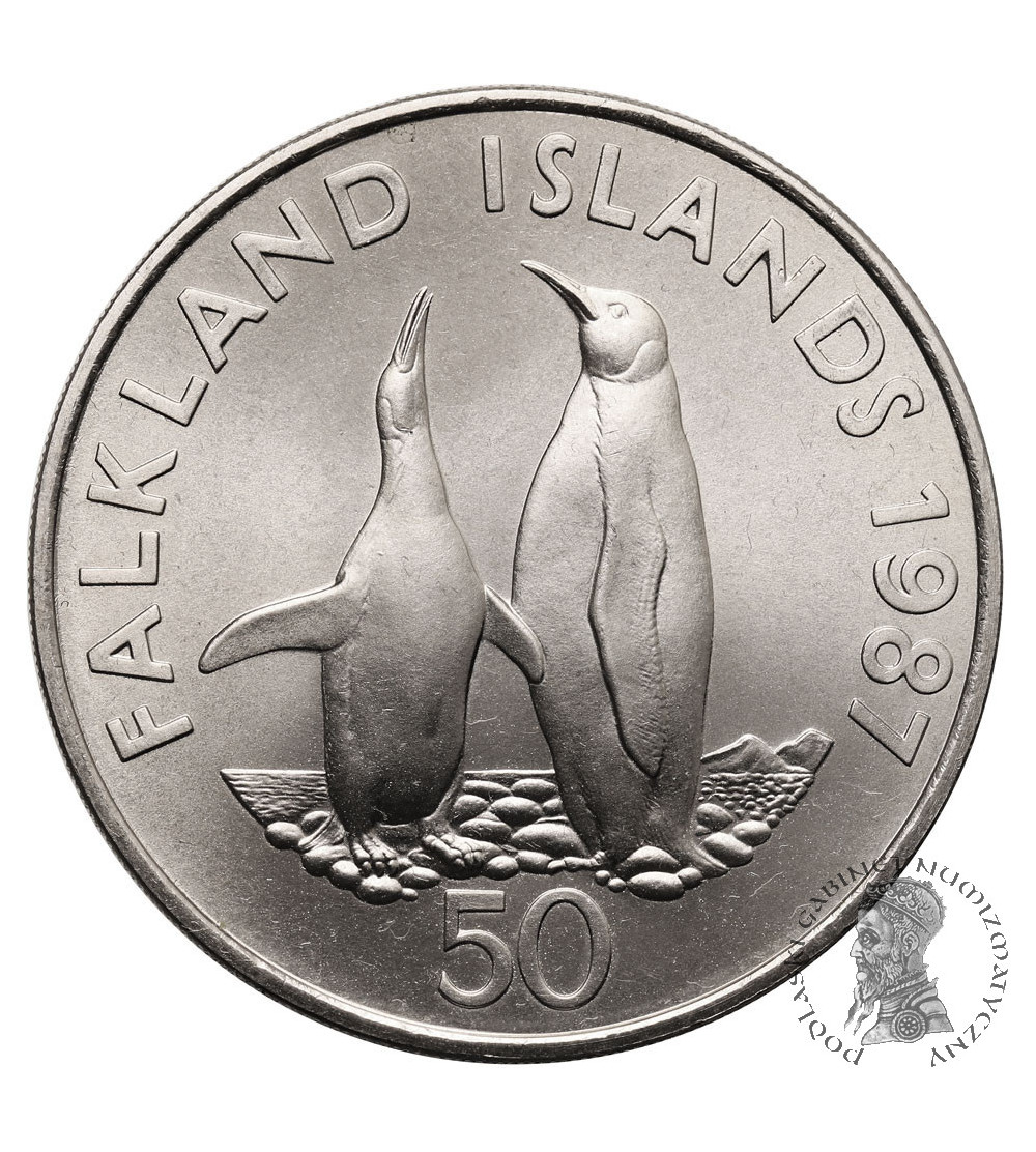 Falkland Islands. 50 Pence 1987, penguins