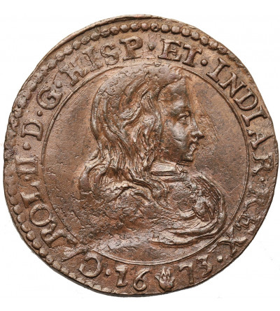 Spanish Netherlands, Karel II. Jeton  (Rekenpenning) 1673, Antwerp, Declaration of war against France