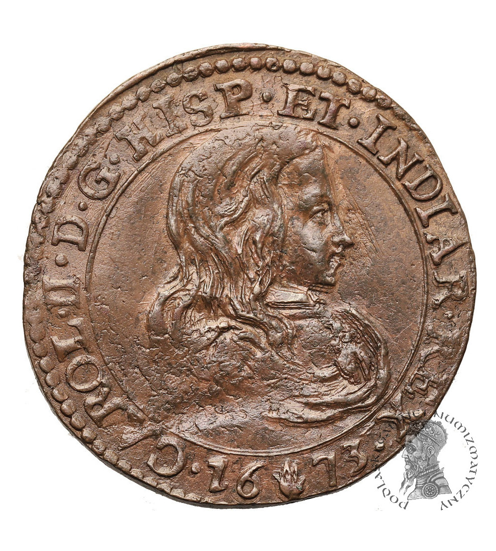 Spanish Netherlands, Karel II. Jeton  (Rekenpenning) 1673, Antwerp, Declaration of war against France