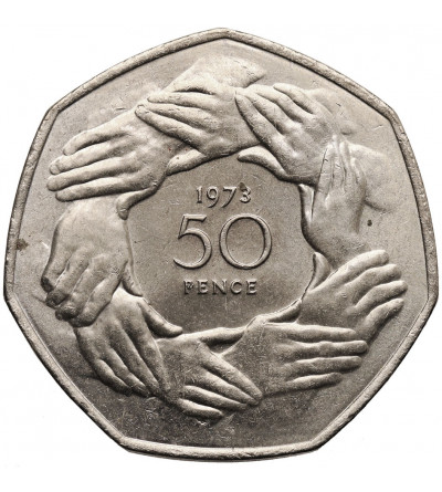 United Kingdom. 50 Pence 1973 coin in holder commemorating Britain's accession to the EEC