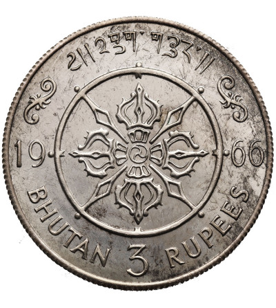 Bhutan, Jigme Dorji Wangchuk 1952-1972. 3 Rupie (Silver Crown) 1966, Proof