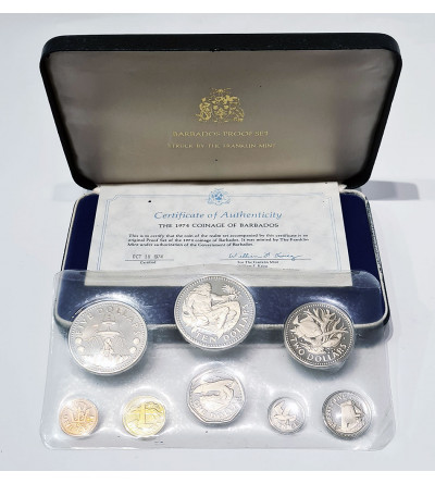 Barbados. Proof set: 1, 5, 10, 25 Cents, 1, 2, 5, 10 Dollars 1974
