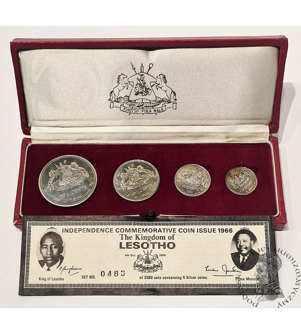 Lesotho. Zestaw Srebrny Proof, 5, 10, 20, 50 Licente 1966, Uzyskanie Niepodległości