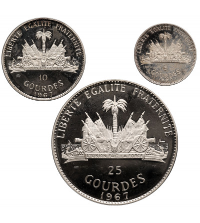 Haiti. Zestaw Srebrny Proof 5, 10, 25 Gourdes 1967 IC, Dziesiąta Rocznica Rewolucji