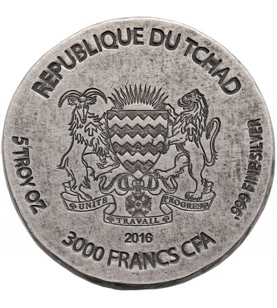 Chad. 3000 Francs 2016, Egyptian Relic Series - King Tut, 5 oz. .999 Silver