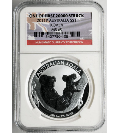 Australia. 1 dolar 2011 P, Koala, (1 uncja .999 srebra) - NGC MS 69
