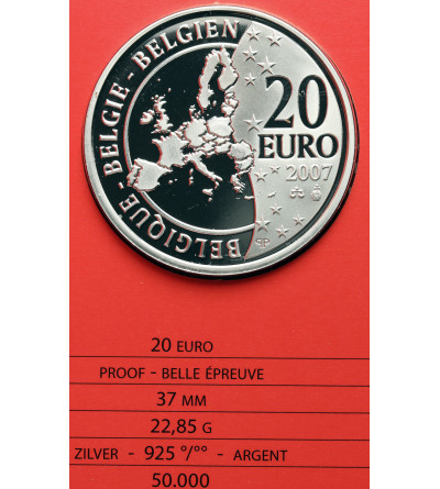 Belgia. 20 Euro 2007 Proof, moneta upamiętniająca 100. rocznicę urodzin Hergé (twórcy Tintina)