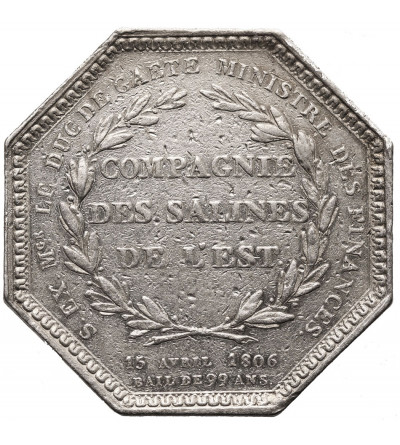 Francja, Ludwik XVIII (1814-1824). Srebrny żeton oktagonalny 1806 (wybity w 1815),  Compagnie des salines