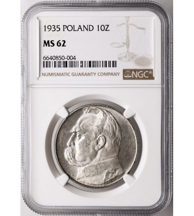 Poland. 10 Zlotych 1935, Warsaw mint, Jozef Pilsudski - NGC MS 62