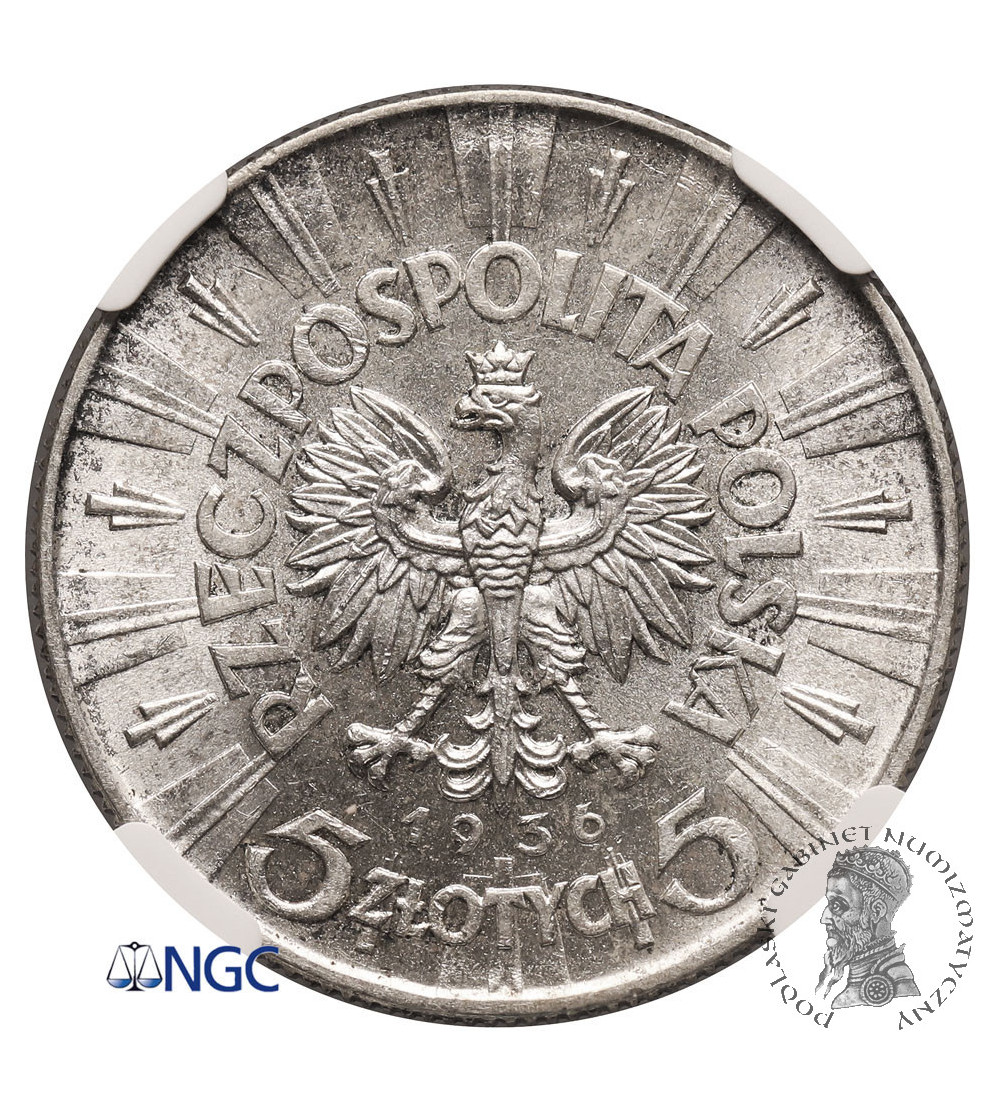 Poland. 5 Zlotych 1936, Warsaw Mint, Jozef Pilsudski - NGC MS 61