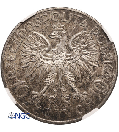 Poland. 10 Zlotych 1933, Warsaw Mint, woman's head - NGC AU 55