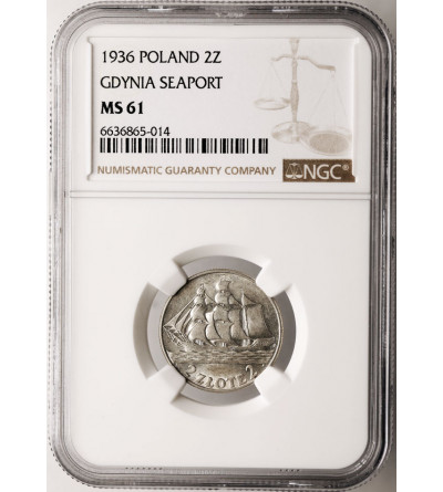 Polska. 2 złote 1936, żaglowiec - NGC MS 61