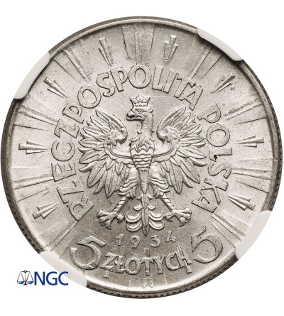 Poland. 5 Zlotych 1934, Warsaw Mint, Jozef Pilsudski - NGC MS 61