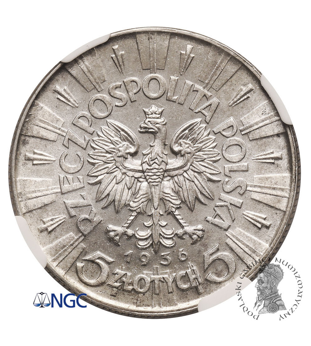 Polska. 5 złotych 1936, Warszawa, Józef Piłsudski - NGC MS 62