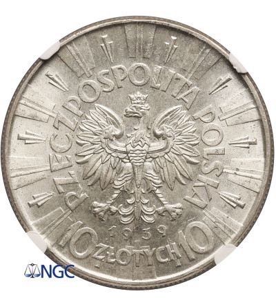 Poland. 10 Zlotych 1939, Warsaw mint, Jozef Pilsudski - NGC MS 62