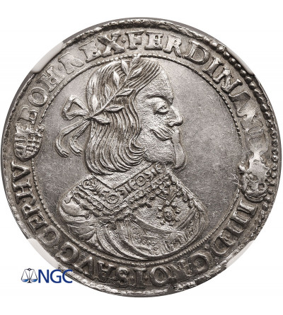 Węgry (Święte Cesarstwo Rzymskie). Ferdynand III, 1625-1637-1657. 1/2 talara (1/2 Reichstaler) 1655 KB, Kremnica - NGC MS 62