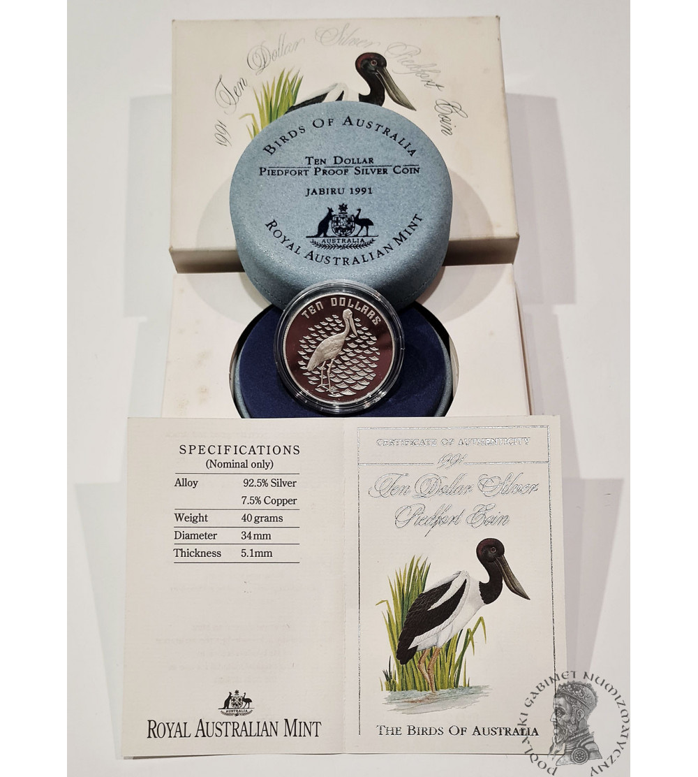 Australia. 10 dollars 1991, The Birds of Australia, Jabiru -  Piedfort / Piefort Proof