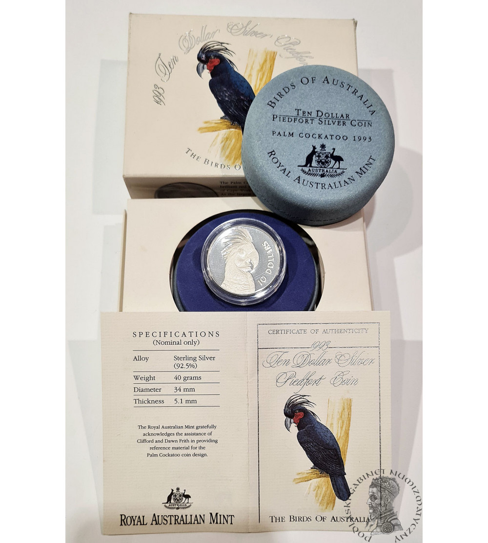 Australia. 10 dollars 1993, The Birds of Australia, Palm Cockatoo -  Piedfort / Piefort Proof