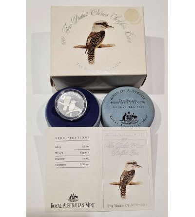 Australia. 10 dolarów 1989, Ptaki Australii, Kukabura - Piedfort Proof