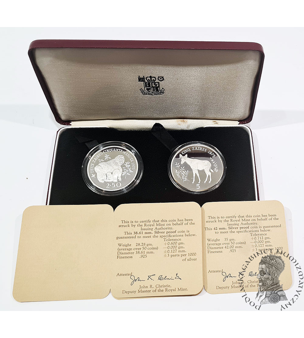 Zair. Set of 2,5 and 5 Zaires 1975, World Wildlife Conservation