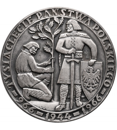 Polska, PRL. Medal 1966, Tysiąclecie Państwa Polskiego - srebrzony (S. Niewitecki)
