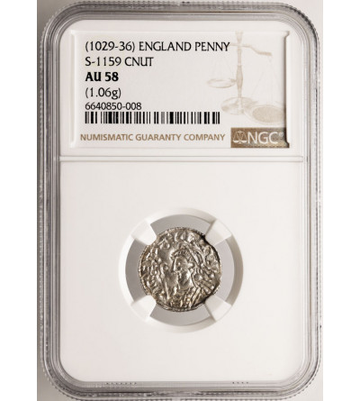 Anglia. Knut 1016-1035 AD. AR Penny (Denar), typu Short cross, Cinsige / Dover - NGC AU 58