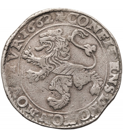 Niderlandy, Prowincja Zachodnia Fryzja (1581-1795). Talar lewkowy (Leeuwendaalder / Lion Daalder) 1662, rozetka na rewersie