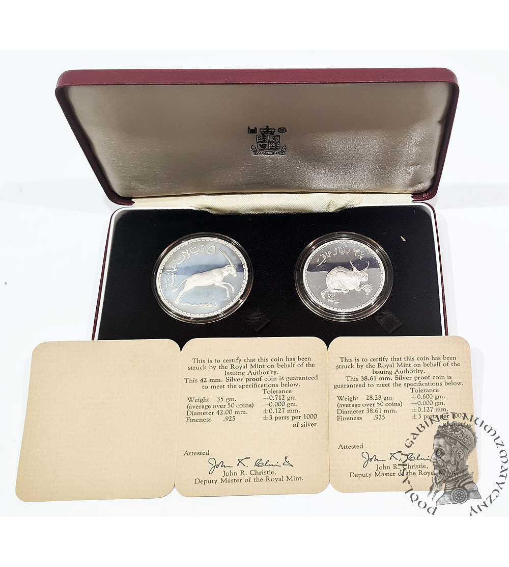 Oman. Proof Set of 2 1/2 and 5 Rials 1977, World Wildlife Conservation