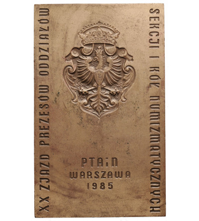 Poland, PRL (1952-1989). Plaque 1985 Stefan Batory, 20th Meeting of Presidents of PTAiN Branches