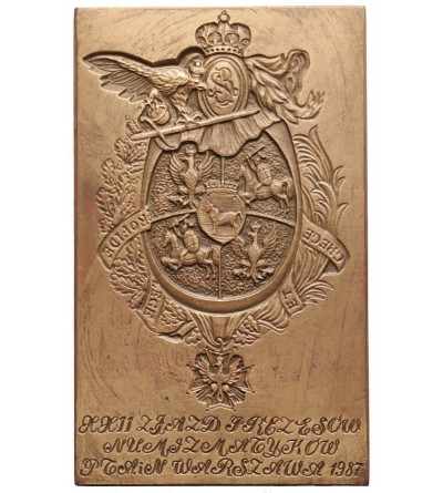 Poland, PRL (1952-1989). Plaque 1987 Stanislaw August Poniatowski, XXII Meeting of Presidents of PTAiN Branches