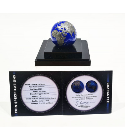 Barbados. 5 Dollars 2021, Blue Marble at Night (3 Pure silver ounces)