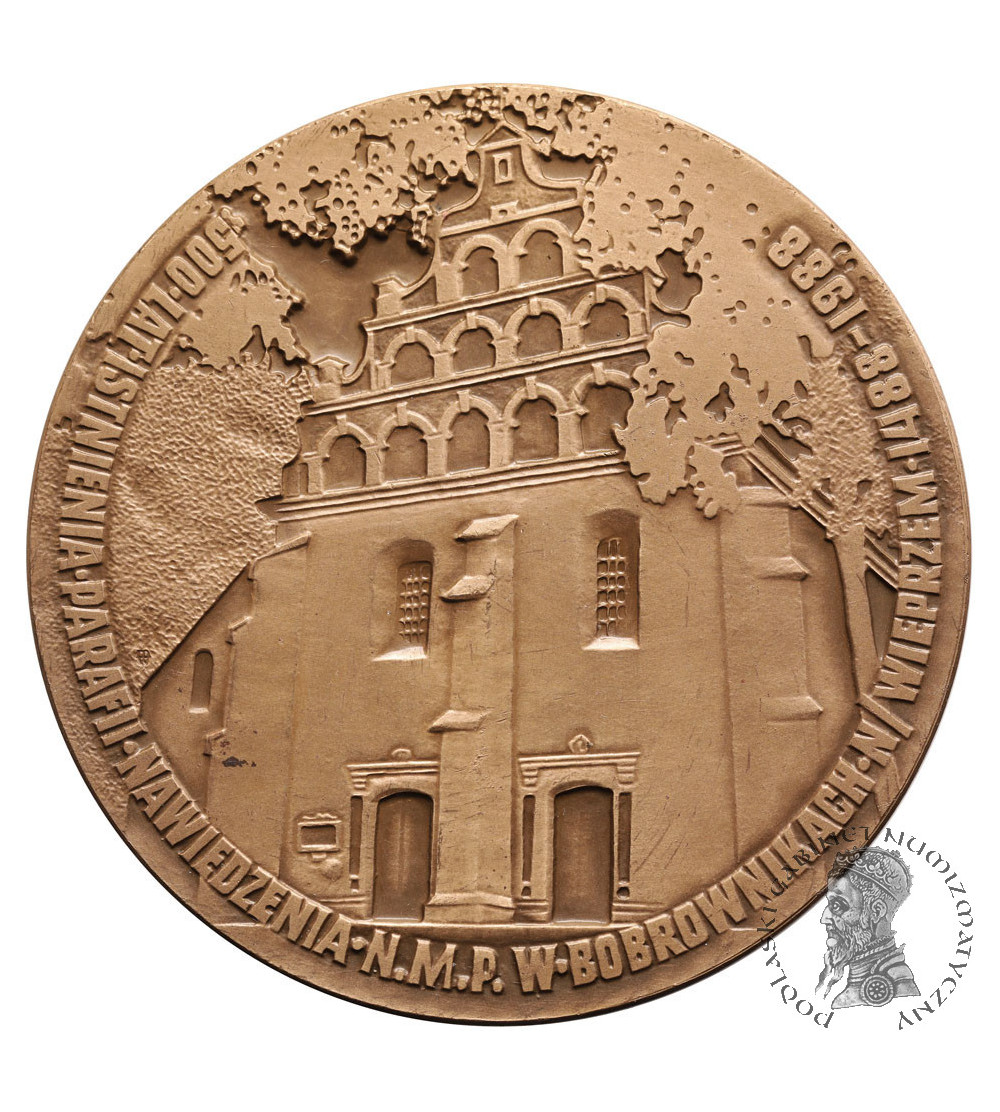Polska, PRL (1952–1989), Bobrowniki. Medal 1988, 500 Lat Parafii Nawiedzenia N.M.P. w Bobrownikach