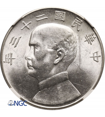 Chiny Republika. 1 dolar, rok 23 (1934), Dżonka - NGC MS 61