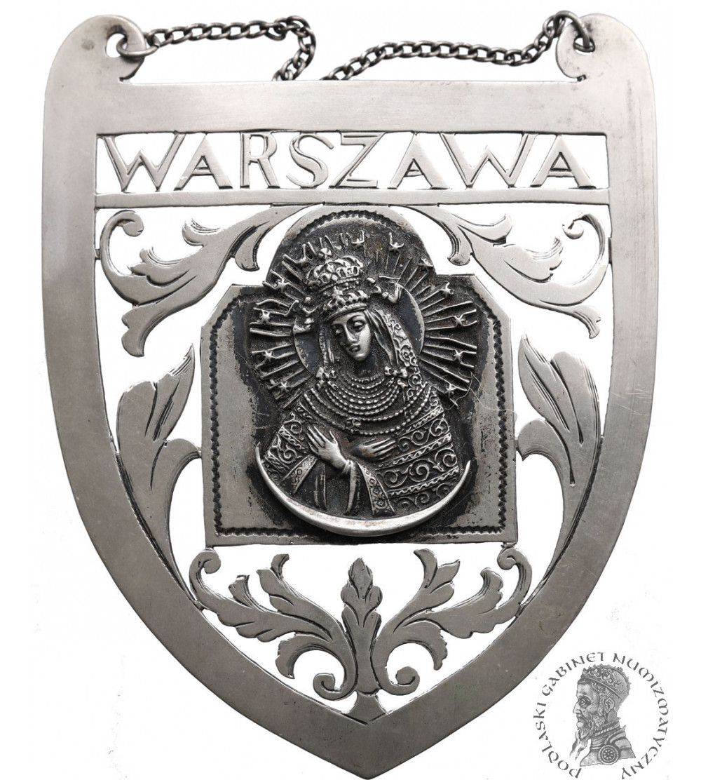Poland, Republic of Poland 1918-1939, Warsaw. Silver plaque / guttergraph with Our Lady of the Dawn Gate
