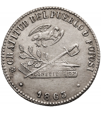 Boliwia. Medalowe 2 Soles 1863, Jose Acha, Potosi