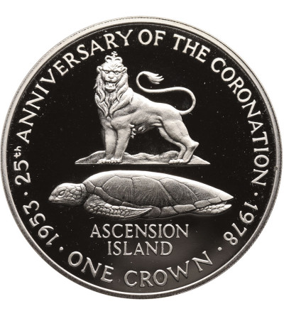 Wyspa Wniebowstąpienia. Korona (Crown / 25 Pensów ) 1978 PM, 25 Lecie Koronacji Elżbiety II - Ag Proof