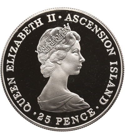 Ascension Island. 25 Pence (Crown), 1981, Wedding of Prince Charles and Lady Diana - Silver Proof