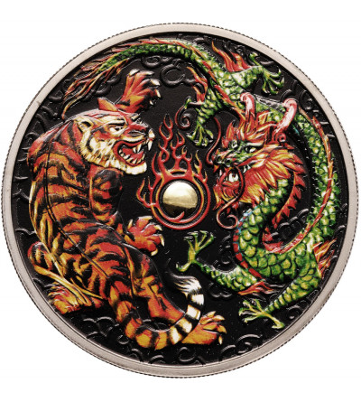 Australia. 1 Dolar 2018, Smok i Tygrys (Colorized Ruthenium) - 1 Oz Ag .999
