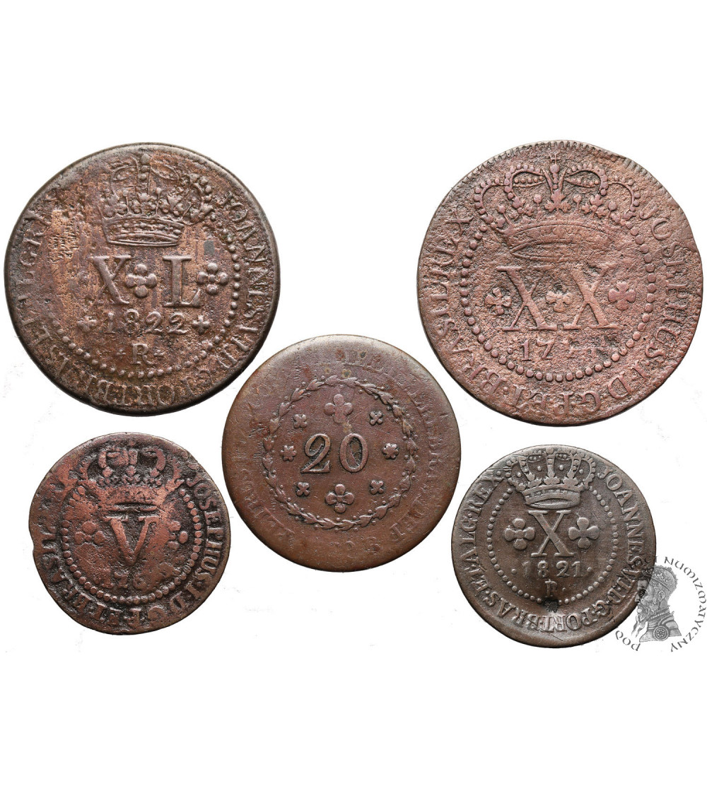 Brazylia. Zestaw miedzianych monet XVIII-XIX wiek - 5 sztuk