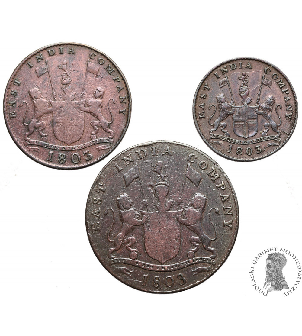 Indie Brytyjskie (East India Company). Zestaw: 5, 10, 20 Cash 1803, Madras Presidence