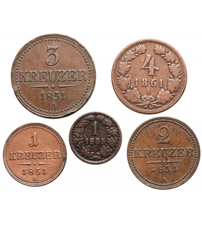 Austria. Copper coin set XIX cen. (1851-1885 Vienna Mint) - 5 pcs