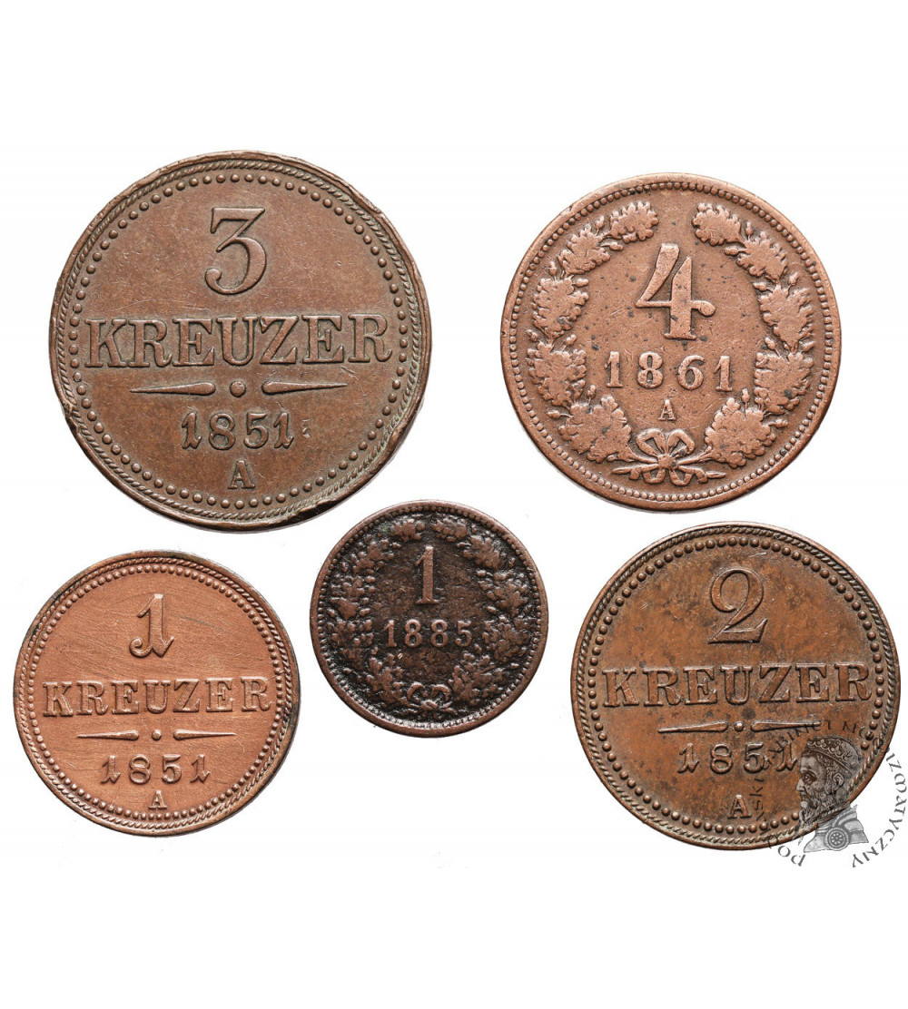 Austria. Zestaw miedzianych monet XIX wiek - 5 sztuk