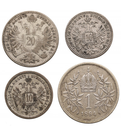 Austria, Franciszek Józef I, 1848-1916. Zestaw srebrnych monet 1870-1894, 4 sztuki