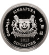 Singapore. Silver Piedfort, 10 Dollars 2012, Chinese Zodiac - Year of the Dragon (coloured) 2 Oz Ag 999 (62,2 g.)